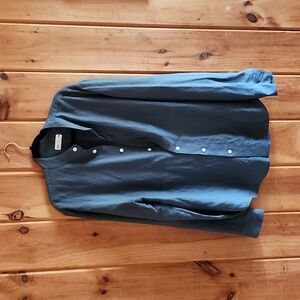 Zara Men's Large Mandarin Collar Shirt Steel Blue